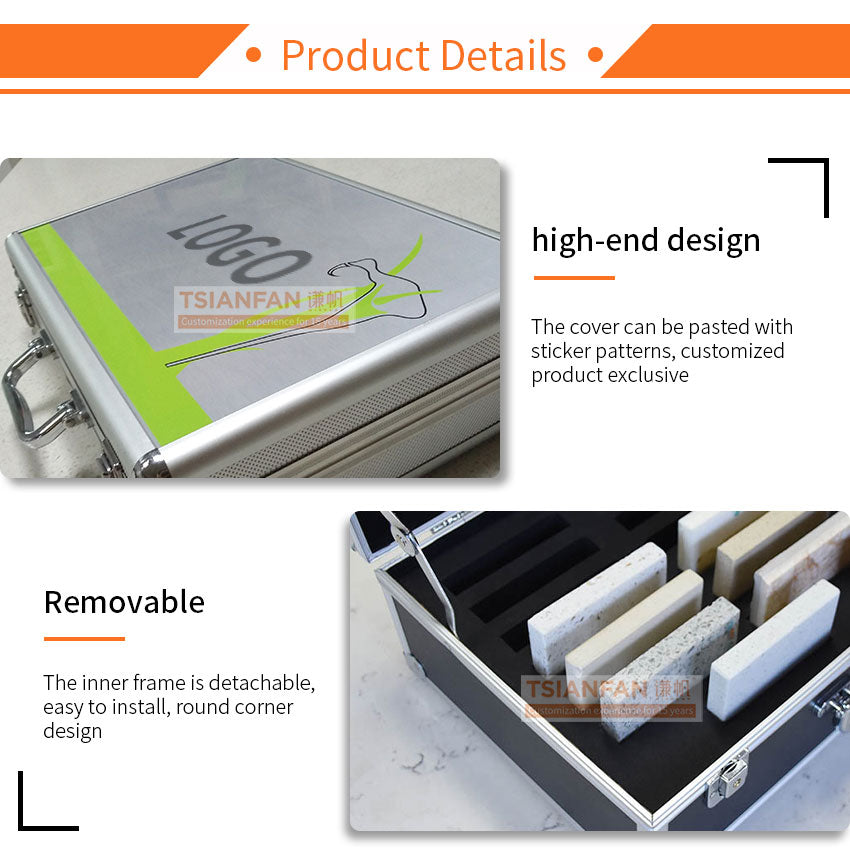 custom logo design tile sample suitcase small stone display box